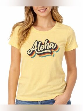 Retro 'Aloha' Short Sleeve Tee in Yellow